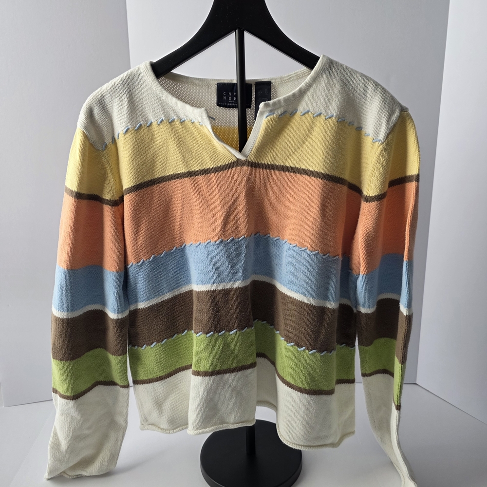 vintage Liz Claiborne Crazy Horse Sweater  Multicolor Stripe‎ Cotton XL